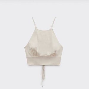 Zara linen blend halter top cream color, open back